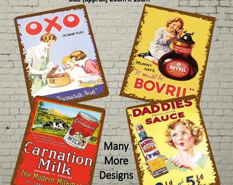 Placa/letrero de pared de aluminio con diseño de póster retro para comida
