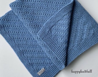 Hand Knit Merino Wool Baby Blanket: Forget Me Not Blue, 24" x 29"