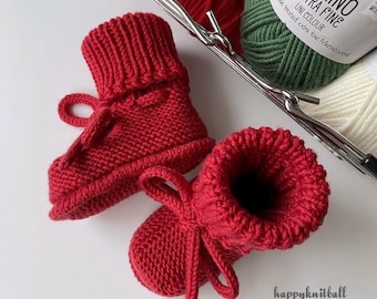 Handmade Merino Wool Baby Booties: Red Cable Knit Crib Shoes