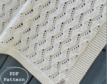 Baby Blanket Knitting Pattern, Baby Lace Blanket Knitting Pattern, Cable Knit Lace Baby Blanket Pattern, Knit Baby Blanket Pattern