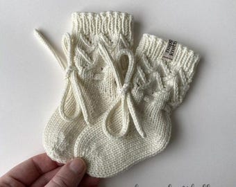 Handknit Merino Wool Baby Socks: Cable Knit Winter Socks