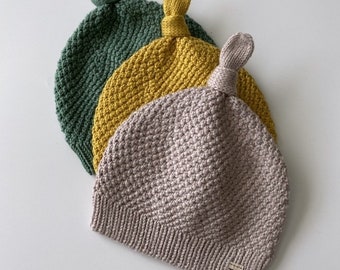 Handmade Merino Wool Knit Baby Beanie: Cable Knit Winter Hat