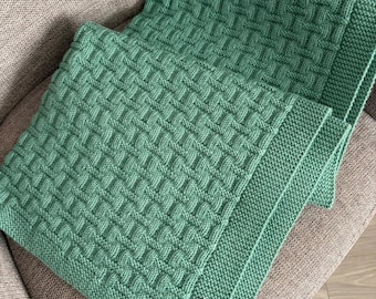 Handmade Forest Green Merino Wool Baby Blanket - Knit Newborn Blanket