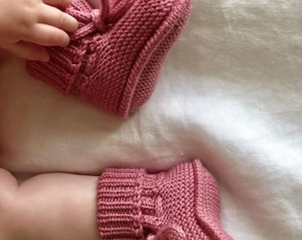 Knit Merino Wool Baby Booties: Handmade Cable Knit Crib Shoes