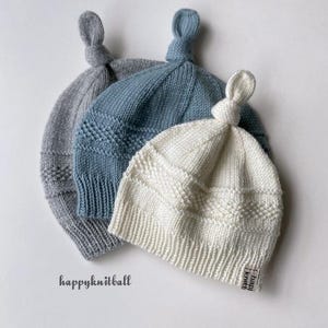 Gorro de lã merino tricotado à mão para bebê: gorro com nó unissex