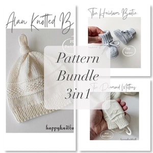 Knit Baby Accessories Pattern Bundle: Beanie, Booties, Mittens (PDF Pattern) image 1