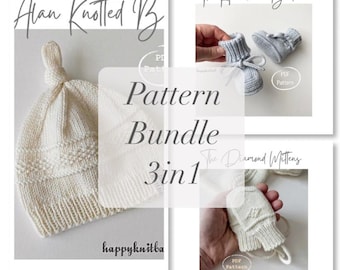 Knit Baby Accessories Pattern Bundle: Beanie, Booties, Mittens (PDF Pattern)