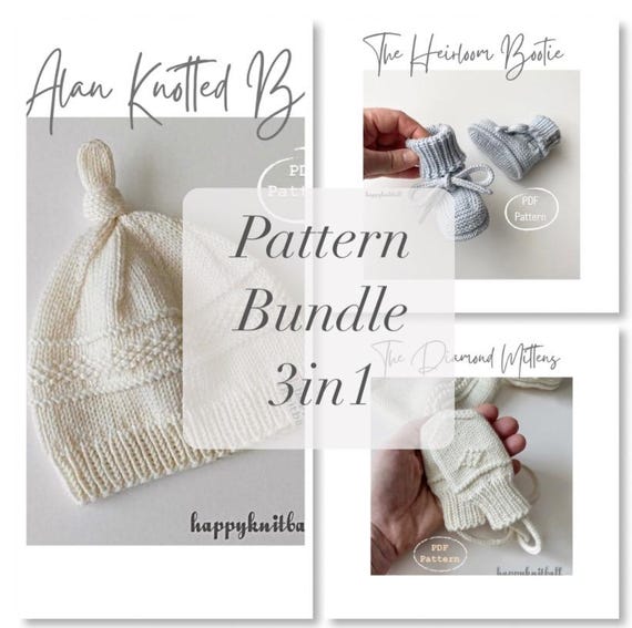 Knit Baby Accessories Pattern Bundle: Beanie, Booties, Mittens (PDF Pattern)