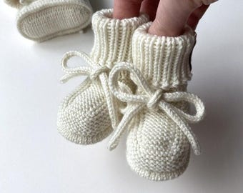 Knit Merino Wool Baby Booties: Cable Knit Crib Shoes