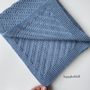Hand Knit Merino Wool Baby Blanket, Knit Newborn Blanket in Blue, Cable Knit Baby Blanket, Handmade Merino Wool New Baby Blanket