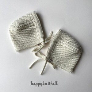Hand Knit Merino Wool Baby Bonnet: Cable Knit Newborn Winter Hat image 2