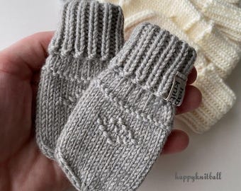 Hand Knit Merino Wool Baby Mittens: Long Cuff Cable Knit