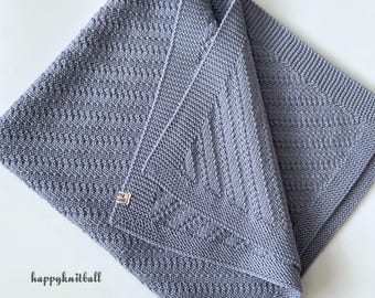 Handmade Light Blue Merino Wool Baby Blanket - Knit Newborn Blanket