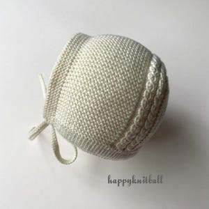 Hand Knit Merino Wool Baby Bonnet: Cable Knit Newborn Winter Hat image 4