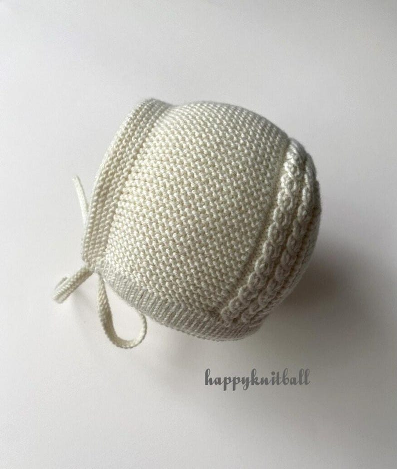Hand Knit Merino Wool Baby Bonnet: Cable Knit Newborn Winter Hat image 4