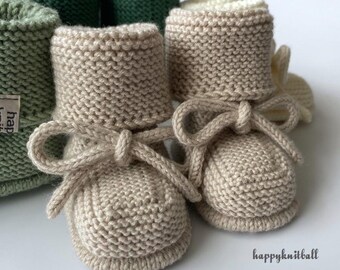Hand Knit Merino Wool Baby Booties - Cable Knit Design
