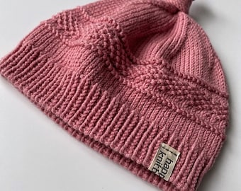 Handknit Merino Wool Baby Beanie: Rose Newborn Hat