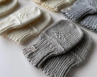 Merino Wool Baby Mittens: Hand Knit Cable Knit with Cord