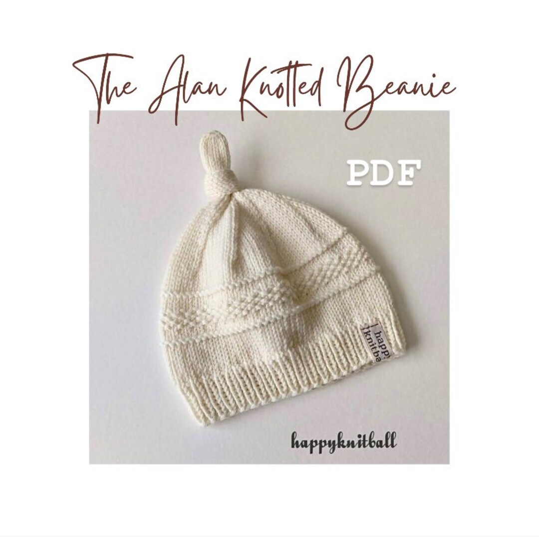 Knit Baby Beanie in PDF, the Alan Knotted Beanie Knitting Pattern in
