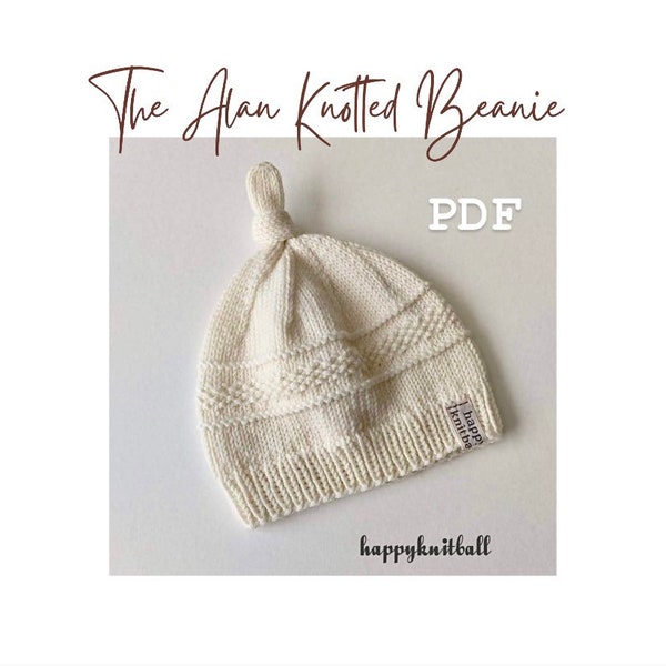 Baby Beanie Knitting Pattern, Baby Hat Knitting Pattern, Baby Beanie Hat with a Knot Knitting Pattern, Baby Beanie with a Knot Knitting Patt