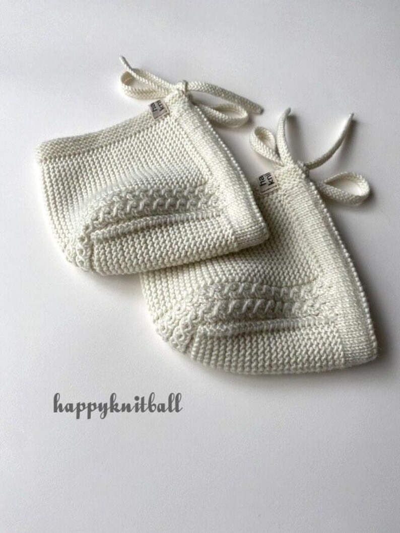 Hand Knit Merino Wool Baby Bonnet: Cable Knit Newborn Winter Hat image 3