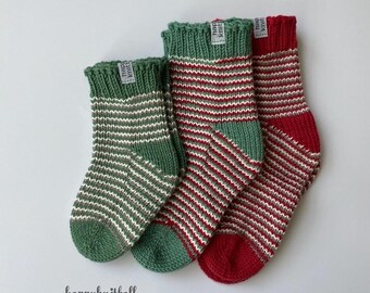Handmade Knit Merino Wool Christmas Socks: Baby Toddler Kid