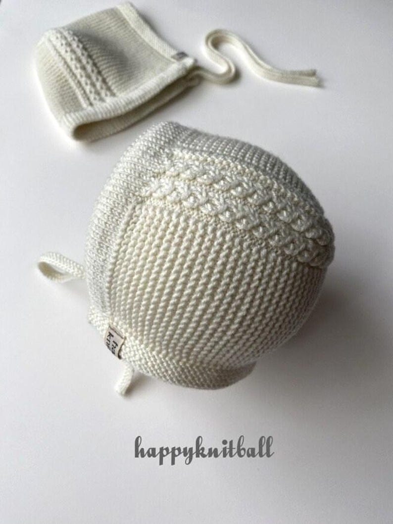 Hand Knit Merino Wool Baby Bonnet: Cable Knit Newborn Winter Hat image 1
