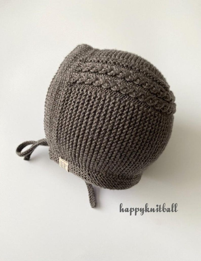 Hand Knit Merino Wool Baby Bonnet: Cable Knit Newborn Winter Hat image 6