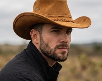Cowboy Hat Leather Tan Mens Womens Cowgirl Hat Western Hat Texan Genuine Cowhide Handcrafted in Brazil