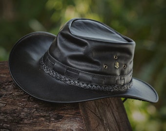 Outback Hat, Leather Cowboy Hat, Australian Hat, Cowgirl Hat, Cowboy Hat, Black Cowboy Hat, Western Hat, Genuine Leather Hat, Cowboy Hat Men