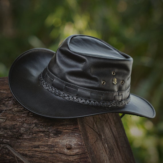 Outback Hat, Leather Cowboy Hat, Australian Hat, Cowgirl Hat, Cowboy Hat,  Black Cowboy Hat, Western Hat, Genuine Leather Hat, Cowboy Hat Men 