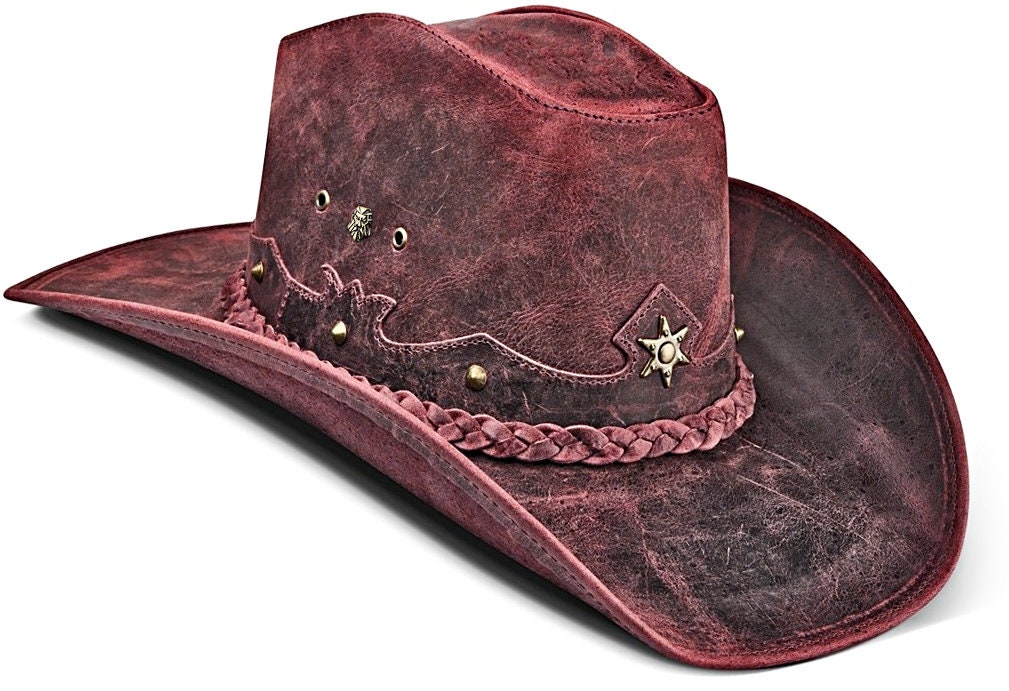 thumbnail image 2 of Unisex Black Genuine Leather Cowboy Western Hat – S/M/L/XL Sizes, Classic Style 2 of 5