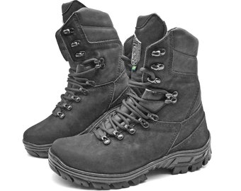 Schwarze Springerstiefel, Lederstiefel, Stiefel für Herren und Damen, Wadenhohe Stiefel, Arbeitsstiefel, Schnürstiefel, Airsoft Stiefel
