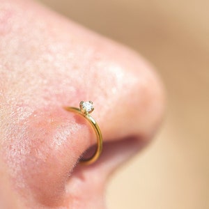 Diamond Nose Ring, Nose Ring Hoop, Yellow Gold Nose Ring, Nose Piercing Jewelry, Thin Nose Ring, Gold Nose Ring Hoop, Dayint Nose Ring