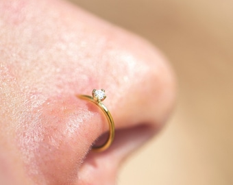 Diamond Nose Ring, Nose Ring Hoop, 18K Yellow Gold Nose Ring, Nose Piercing Jewelry, Thin Nose Ring, Gold Nose Ring Hoop, Dayint Nose Ring