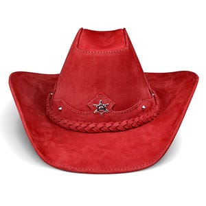 Leather Cowboy Hat, Red Cowboy Hat, Leather Western Hat, Cowgirl Hat, Cowhide Hat, Cowboy Hat Womens, Tejana Hat, Ladies Cowboy Hat