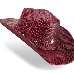 Cowboyhut Rindsleder, roter Schlangenhut, schwarzer Schlangenhut, brauner Schlangenhut, Cowgirlhut, Cowboyhut Damen, einzigartiger Stil Cowboyhut, handgefertigt