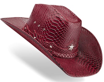 Handmade Leather Cowboy Hat, Snake American Star, Cowgirl Style