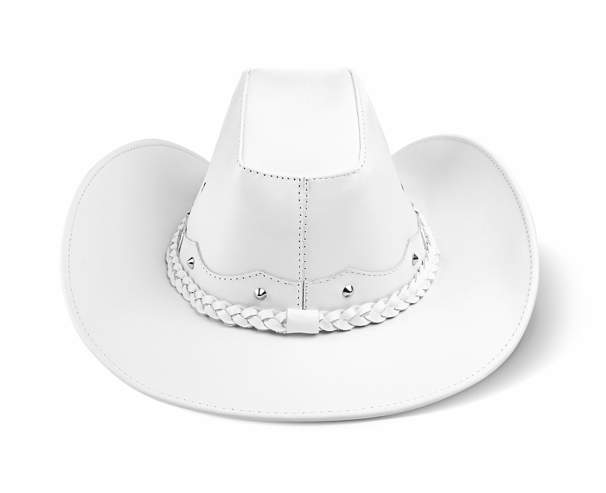 Star Studded Cowgirl Ivory White Western Cowboy Hat Braided Studs Trim NWT WHITE STAR STUDDED COWBOY HAT WILD WEST FANCY DRESS  main image 2