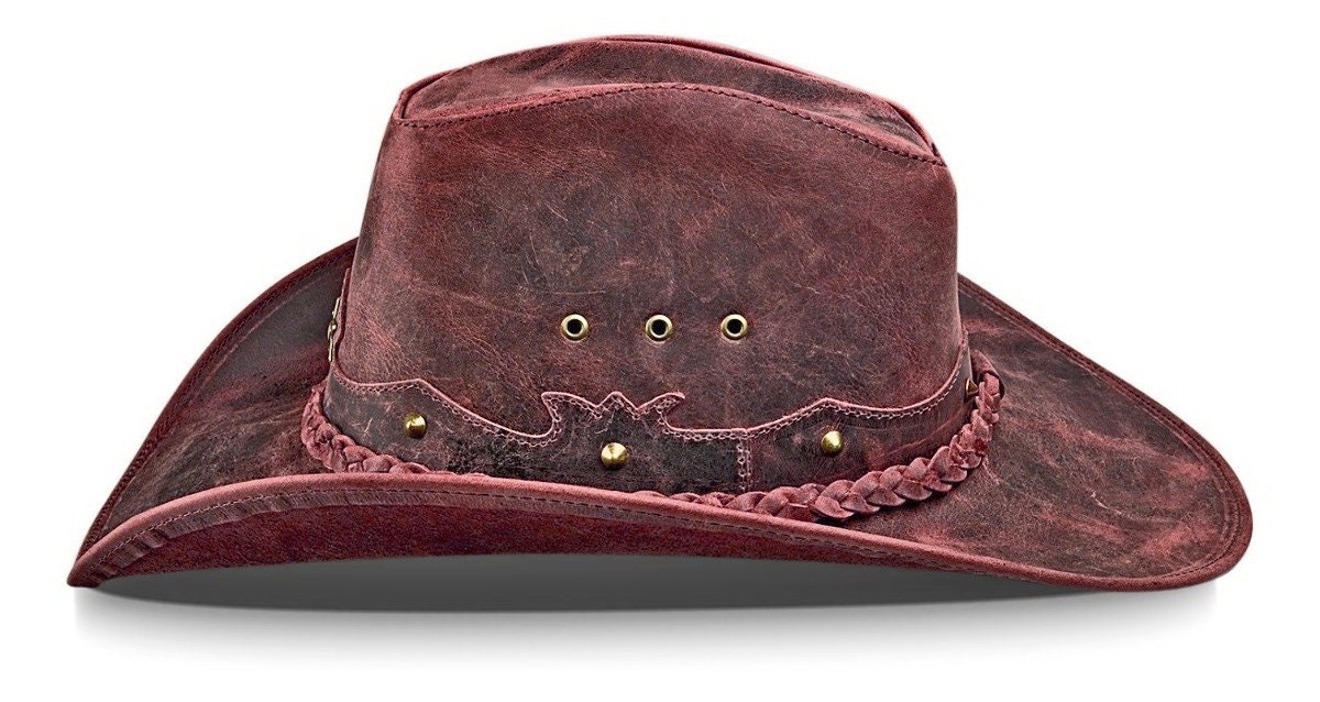 Vintage ? Leather deep red/ Burgundy with green stitching Leather Bucket Hat Leather Bucket Hats for Men for sale | eBay main image 4