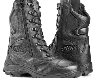 Botas tácticas de cuero negro, BMBrasil 5180, con cremallera, semiimpermeables