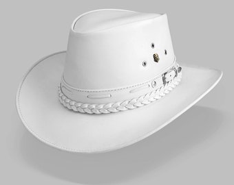 Echte leren cowgirlhoed, witte westernoutbackhoed