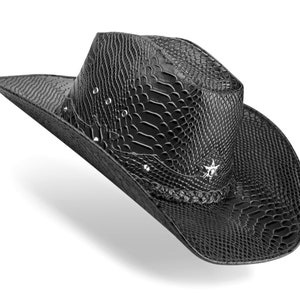 Mens Cowboy Hat Western Genuine Leather Hats Texas Hat American Hat Bush Black Brown and Red Snake Cowgirl Hat Unvars Star
