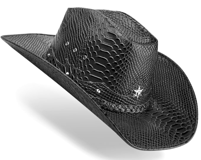 Mens Cowboy Hat Western Genuine Leather Hats Texas Hat American Hat Bush Black Brown and Red Snake Cowgirl Hat Zalupe Star