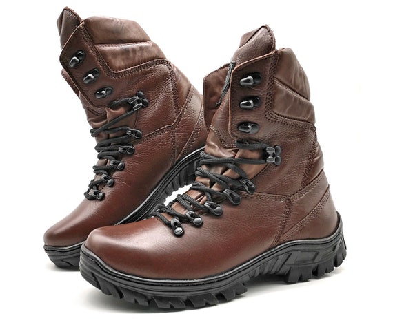 Brown lace up military cheap boots