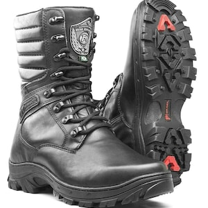 Combat Boots Black Genuine Leather Motorcycle Rider Hiking Adventure Tactical Army Airsoft Hunting for Mens and Womens