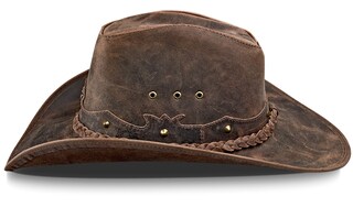 Cappello Da Cowboy In Lana Mista Con Tesa Larga E Cinturino In Pelle - Marrone, Taglia 56-58 Cm