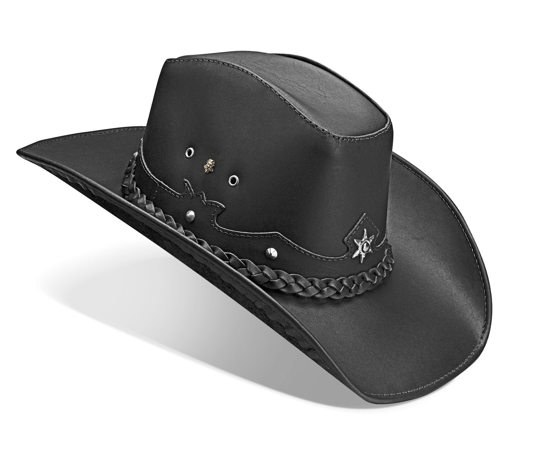 Mens Cowboy Hat Western Genuine Leather Hats Texas Hat Black Etsy