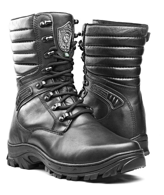個人装備 ATTACHMENT VAQUETA LEATHER COMBAT BOOTS Combat Boots Black Genuine Leather Motorcycle Rider Hiking