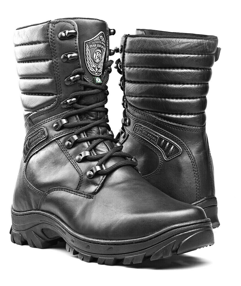 Combat Boots Black Genuine Leather Motorcycle Rider Hiking